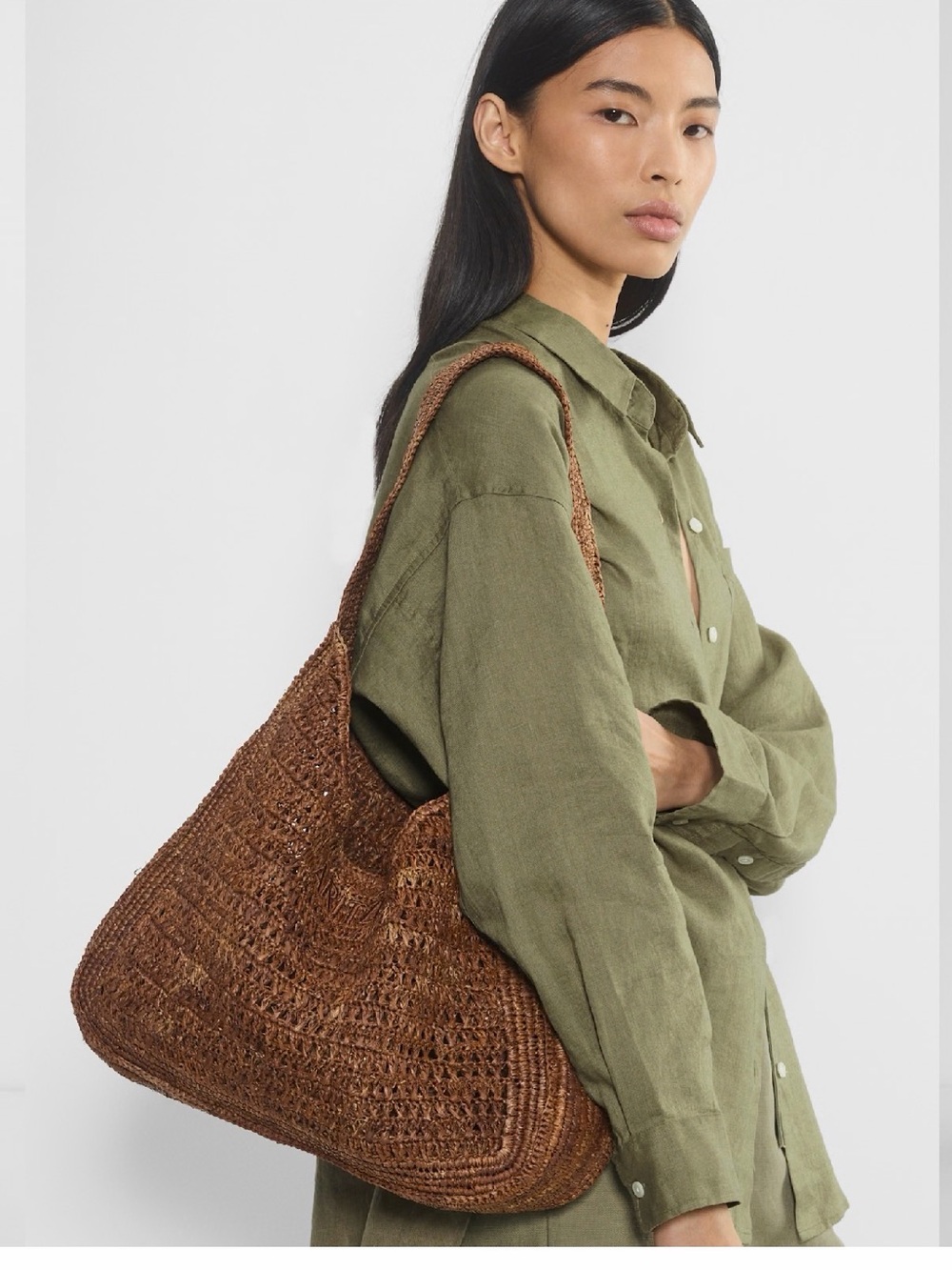Aritzia Raffia bag - Woven Crochet Shoulder Bag in Brown